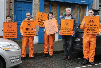  ??  ?? Liam Murphy, Mick Murphy, Liam Kearney, Cllr. Johnny Mythen and Gavin Tobin picket Paul Kehoe’s office.