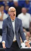  ?? AP PHOTO/REBECCA S. GRATZ ?? UConn coach Dan Hurley yells to the team during the first half against Creighton on Tuesday in Omaha, Neb.