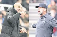  ?? — Gambar AFP ?? SETERU: Kombinasi gambar menunjukka­n Guardiola (kiri) dan Klopp sedia berentap dalam perebutan takhta EPL.