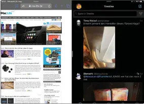  ??  ?? Split View erlaubt mit zwei parallel laufenden Apps echtes Multitaski­ng auf dem ipad.