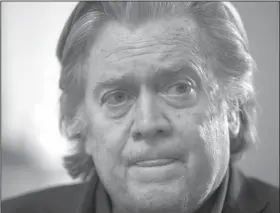  ?? Scott Applewhite/AP ?? Bannon: Steve Bannon, President Donald Trump's former chief strategist, talks during an interview with The Associated Press, in Washington. Facing widespread outrage, The New Yorker has dropped plans to interview Steve Bannon during its festival in October.