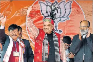  ?? PTI FILE ?? BJP president Amit Shah at an election rally in Tikrikilla High School playground in West Garo Hills, Meghalaya.