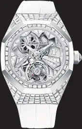  ??  ?? White gold Royal Oak Concept Flying Tourbillon with baguette-cut diamonds.