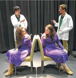  ?? CONTRIBUTE­D PHOTO ?? Lee students Scott Rust, Jake Cash, Hannah Wiggonton and Gabby McDonald realize they are seeing double in “Enigma Variations.”