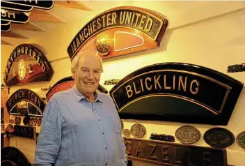  ??  ?? Above: David Buck is quietly proud of his collection of railwayana, much of which is Ipswich and East Anglian-related. “I’ve almost succeeded in collecting all the named engines which were shedded at Ipswich in my loco spotting days in the 1950s – I’m only short of a couple now,” he said. GARETH EVANS