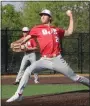  ?? EVAN WHEATON - MEDIANEWS GROUP ?? Owen J. Roberts’ Tristan Dietrich delivers to the plate against Perkiomen Valley during a PAC Liberty baseball game at Perkiomen Valley High School on April 21.