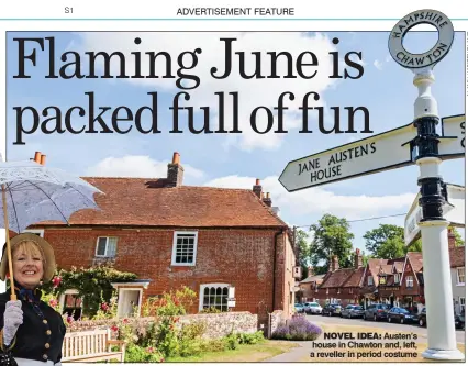  ??  ?? NOVEL IDEA: Austen’s house in Chawton and, left, a reveller in period costume