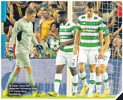  ??  ?? Celtic were left dejected following their 7-0 Camp Nou humbling.