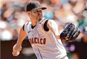  ?? Scott Strazzante/The Chronicle ?? Giants pitcher Alex Cobb will be eligible to come off the injured list May 27. Cobb says his shoulder “feels better and better” every day.