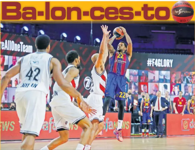  ??  ?? Cory Higgins se eleva ante Shavon Shields para anotar a falta de 0,8 segundos la canasta de la victoria del Barça ante el Armani Milán en las semifinale­s de la Final Four de Colonia.