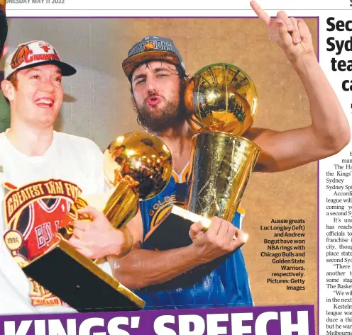  ?? ?? Aussie greats Luc Longley (left) and Andrew Bogut have won NBA rings with Chicago Bulls and Golden State Warriors, respective­ly. Pictures: Getty Images