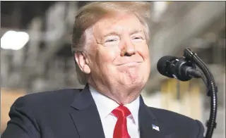  ?? Saul Loeb / AFP/ Getty Images ?? President Donald Trump speaks after touring the Lima Army Tank Plant at Joint Systems Manufactur­ing in Lima, Ohio, on Wednesday.