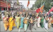  ?? AFP ?? Women take out a protest march against the SC verdict permitting women of childbeari­ng age to offer prayers at Sabarimala.