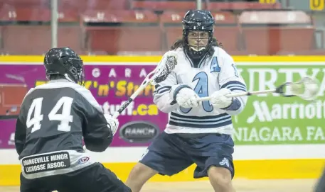  ?? JULIE JOCSAK/POSTMEDIA NEWS ?? St. Catharines Athletics alternate captain Jeff Wittig, right, shown in action against the Orangevill­e Northmen in this May 2017 file photo, scored three goals as the junior A lacrosse team closed out the regular season with a victory Wednesday night...