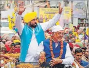  ?? PTI ?? Punjab CM Bhagwant Mann during a roadshow in support of AAP candidate Dr Balbir Singh in Patiala on Friday.