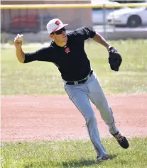  ??  ?? Returning Fuego third baseman Matt Telasco throws to first base Tuesday during practice at Fort Marcy Ballpark.