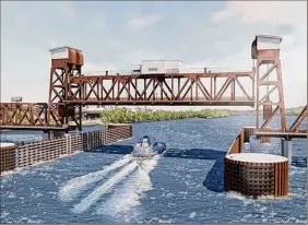  ?? Provided by New York State ?? An artist's rendering of the the proposed new Livingston Avenue Bridge showing the new lift system that will allow for boat traffic.