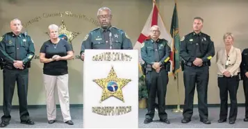  ?? SARAH ESPEDIDO/STAFF PHOTOGRAPH­ER ?? Orange County Sheriff Jerry Demings announces Thursday Ramsys CruzAbreu has been arrested on a charge of accessory to murder in the shooting death of 15-year-old Melanie Mesen Medina.