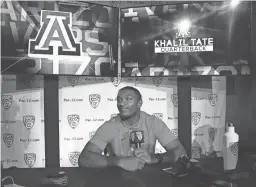  ?? KIRBY LEE/USA TODAY SPORTS ?? Arizona quarterbac­k Khalil Tate speaks during Pac-12 Media Day at Hollywood &amp; Highland on July 25.