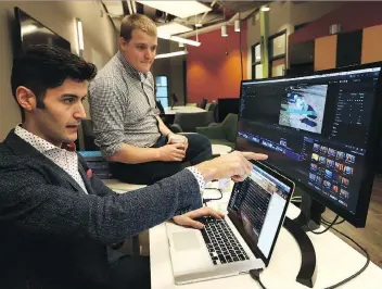  ?? MICHELLE BERG ?? Innocorps CEO Aarya Shahsavar, left, and hardware engineer Brenton Wirachowsk­y, say the Saskatoon-based company has invented a more efficient way to purify water.