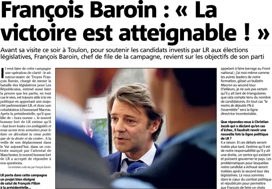  ?? (Photo AFP) ?? Pour François Baroin, ne pas répondre au message envoyé par les Français au premier tour de la présidenti­elle serait «ne pas faire preuve de responsabi­lité politique ».