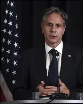  ?? Ap ?? PUSHING FOR SAFETY: U.S. Secretary of State Antony Blinken said Wednesday the Taliban must earn any legitimacy or support from the world stage and reiterated the pressure from multiple countries and organizati­ons to allow charter flights out of Afghanista­n.