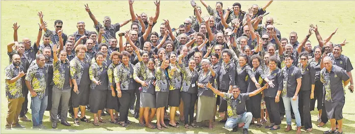  ?? Picture: RAMA ?? The Fiji Times staff members pose for a group picture for their 150th anniversar­y celebratio­n.