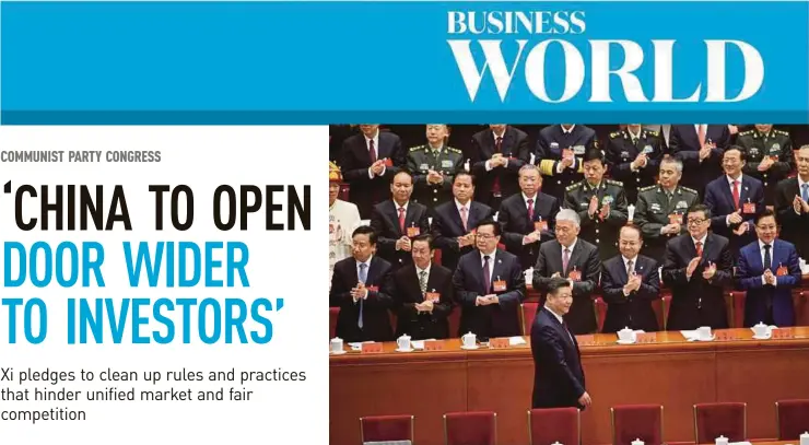  ?? REUTERS PIC ?? Chinese President Xi Jinping arrives for the opening of the 19th National Congress of the Communist Party of China at the Great Hall of the People in Beijing yesterday.