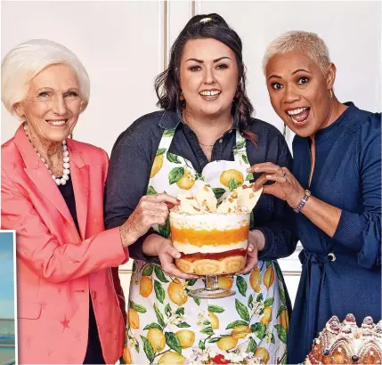  ?? ?? Above, Dame Mary Berry, left, and chef Monica Galetti, right, with Southport’s Jemma Melvin and her lemon swiss roll and amaretti trifle; left, Jemma in Southport with her creation