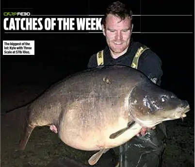  ??  ?? The biggest of the lot: Kyle with Three Scale at 57lb 10oz.