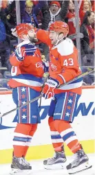  ?? NICK WASS/ASSOCIATED PRESS ?? Washington left wing Daniel Winnik, left, celebrates his goal with Tom Wilson during Thursday’s game.