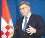  ?? (Michele Tantussi/Reuters) ?? CROATIAN PRIME MINISTER Andrej Plenkovic speaks during a news conference at the Chanceller­y in Berlin in June.