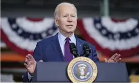  ?? Photograph: Andrew Harnik/AP ?? Joe Biden speaks in Hamilton, Ohio, on 6 May.