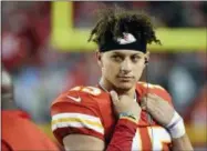 ?? ED ZURGA — THE ASSOCIATED PRESS ?? The countdown to the Patrick Mahomes era in Kansas City is down to six weeks, with no apparent caveats. The Chiefs’ trade of Alex Smith to Washington becomes official in March, but already the Chiefs are preparing for life under a new QB.