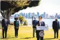  ?? SAM HODGSON / U-T ?? El alcalde de San Diego, Todd Gloria, habla en una conferenci­a de prensa en Harbor Island Park.