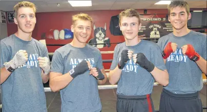  ?? T.J. COLELLO/CAPE BRETON POST ?? Four fighters from Tri-Town Boxing Club in North Sydney will compete at the 2017 Ringside World Championsh­ips this week. From left are Josh Prince, Mason MacKeigan, Matt MacDonald and Ryan Collier.