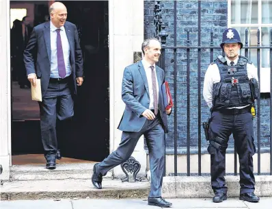  ?? PHOTO: REUTERS ?? Preparing for all outcomes: The UK’s Brexit Secretary Dominic Raab leaving Downing Street yesterday