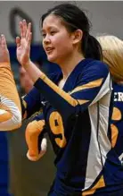  ?? KEN MCGAGH FOR THE GLOBE ?? Sophomore outside hitter Jessie Wang leads Andover in kills (177) and aces (42).