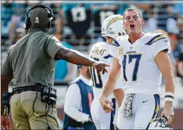  ?? GETTY IMAGES ?? Philip Rivers complained of concussion symptoms after Sunday’s loss in Jacksonvil­le but will make his 186th regular-season start this week against the Bills.