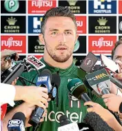  ??  ?? South Sydney captain Sam Burgess meets the media to discuss the sexting investigat­ion.