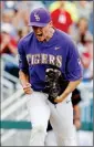  ?? ASSOCIATED PRESS ?? LSU PITCHER ZACK HESS (38) CELEBRATES after a College World Series game against Oregon State in Omaha, Neb., Friday. LSU won 3-1.