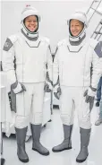  ?? SpaceX, via The Associated Press ?? SpaceX designed and built its own suits and custom-fit them for astronauts Bob Behnken, left, and Doug Hurley.