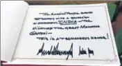  ?? SONU MEHTA/HT PHOTO ?? A message left by US President Donald Trump and First Lady Melania Trump in the visitor’s book at Rajghat.