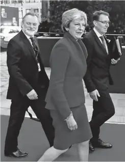 ?? (AFP) ?? Britain’s Prime Minister Theresa May arrives for a special meeting of the European Council to endorse the draft Brexit withdrawal agreement and to approve the draft political declaratio­n on future EU-UK relations yesterday in Brussels