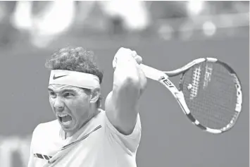  ?? AGENCE FRANCE PRESSE ?? Spain's Rafael Nadal returns the ball to Argentina's Leonardo Mayer during their 2017 US Open Men's Singles match at the USTA Billie Jean King National Tennis Center in New York.