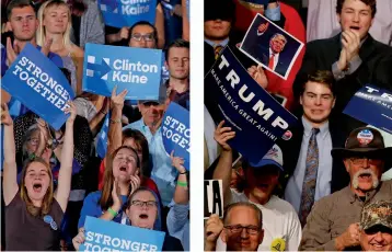  ?? — AP ?? This combinatio­n of photos shows supporters of Democratic presidenti­al candidate Hillary Clinton in Tempe, Ariz., and supporters of Republican presidenti­al candidate Donald Trump in Baton Rouge, La.