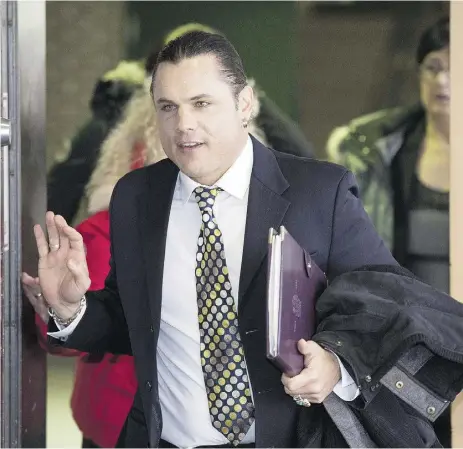  ?? justin tang / the cana dian press ?? Suspended senator Patrick Brazeau returns to the Gatineau, Que., courthouse for his assault trial Monday.