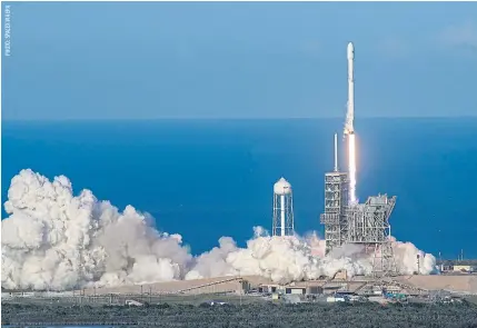  ??  ?? A handout photo made available by SpaceX shows the launch of the Falcon 9 rocket at the Kennedy Space Center near Cape Canaveral, Florida on Thursday.