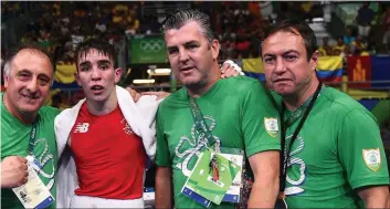  ??  ?? h coaches Zaur Antia, John Conlan and Eddie Bolger at the Olympic Games in Rio de Janeiro in 2016.