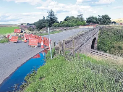  ??  ?? Abbeyton Bridge, on the B966 near Fordoun, was closed suddenly earlier in the summer.